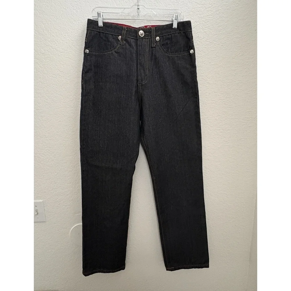 Vintage New Crown Holder Mens embroidered Jeans 32x32 Y2K Hip Hop Dark Wash